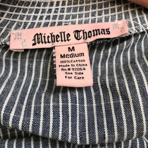 Michelle Thomas Gray and Navy Striped Off The Shoulder Blouse - Picture 7 of 7